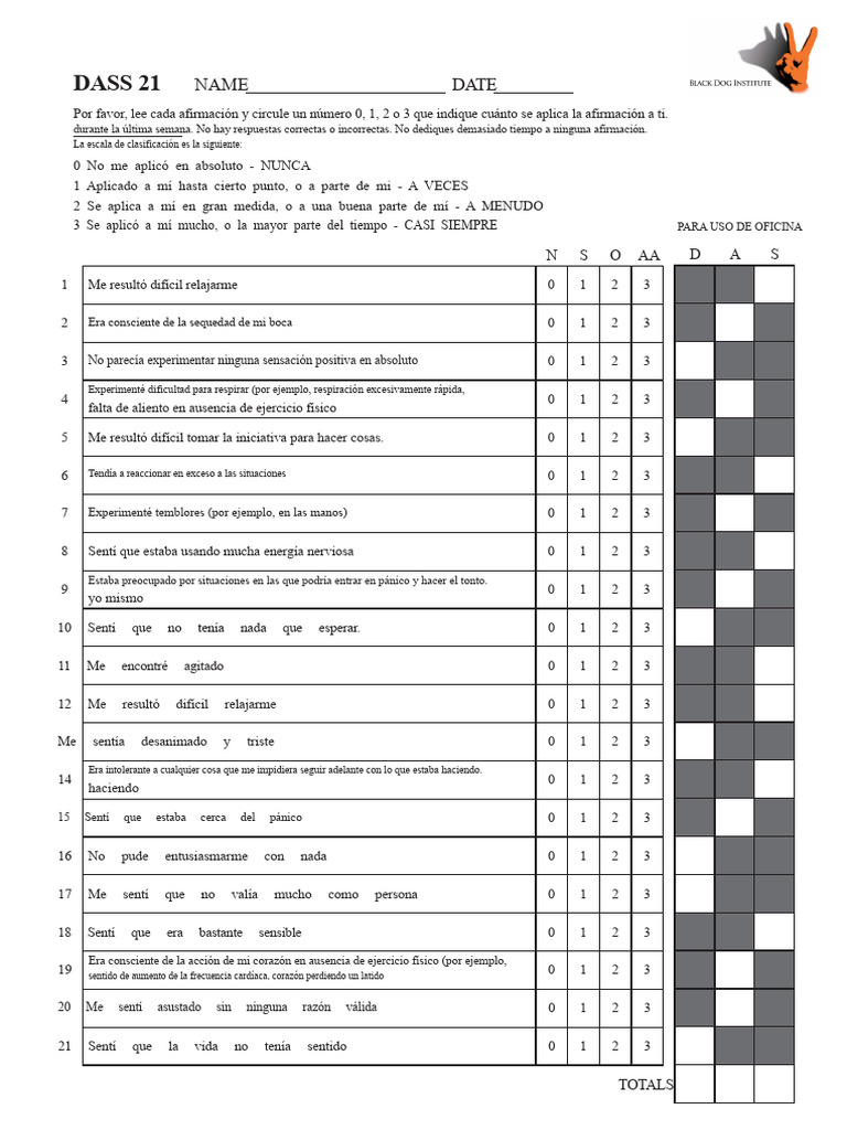 DASS 21 Con Hoja de Puntuación PDF | PDF | Ansiedad | Trastorno ...