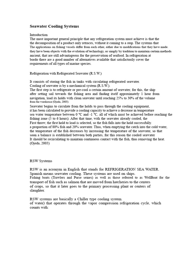 Seawater Cooling Systems | PDF | Refrigeration | Water