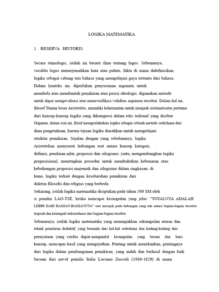 Sejarah dan Konsep Logika Matematika | PDF