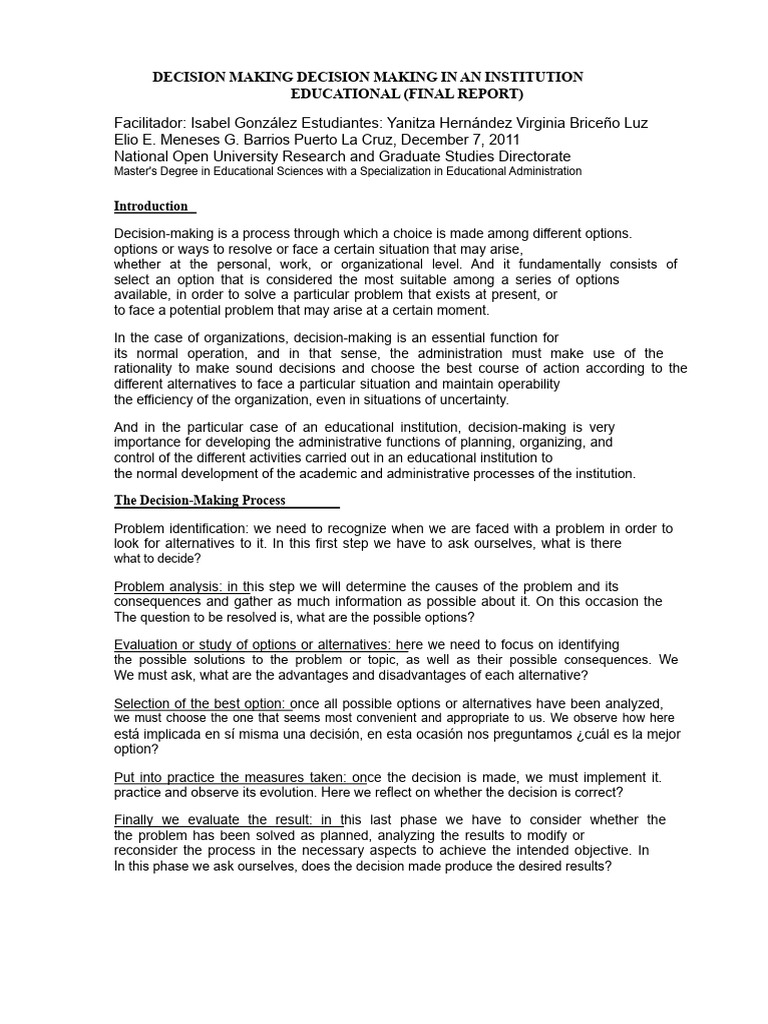 Effective Decision-Making in Education | PDF | Decision Making ...