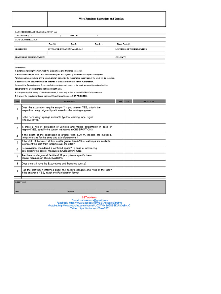 Excavation and Trench Work Permit Guide | PDF | Trench | Occupational ...