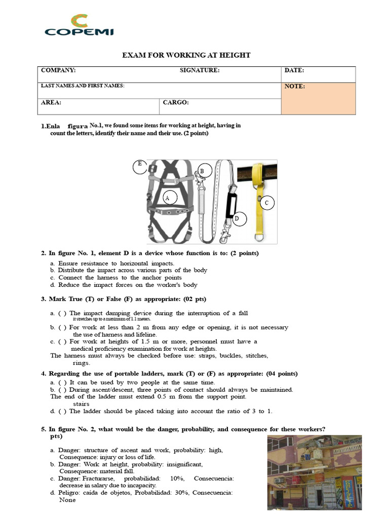 Exam For Work at Heights | PDF | Personal Protective Equipment