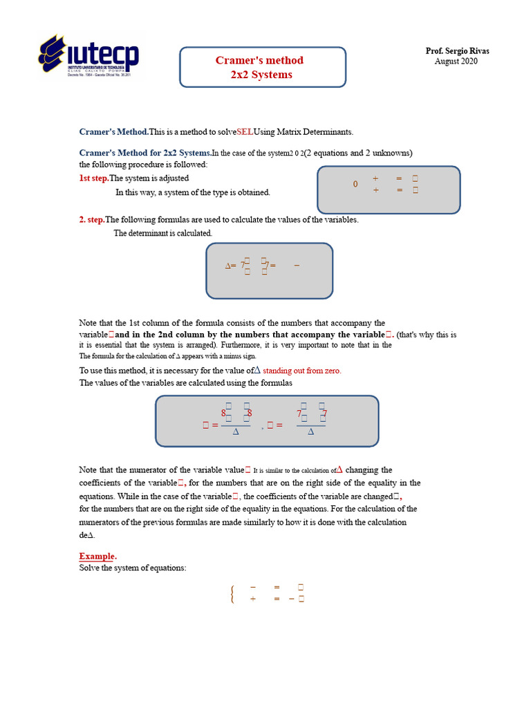 Cramer's Method 2x2 Systems Theory | PDF | Determinant | Variable ...