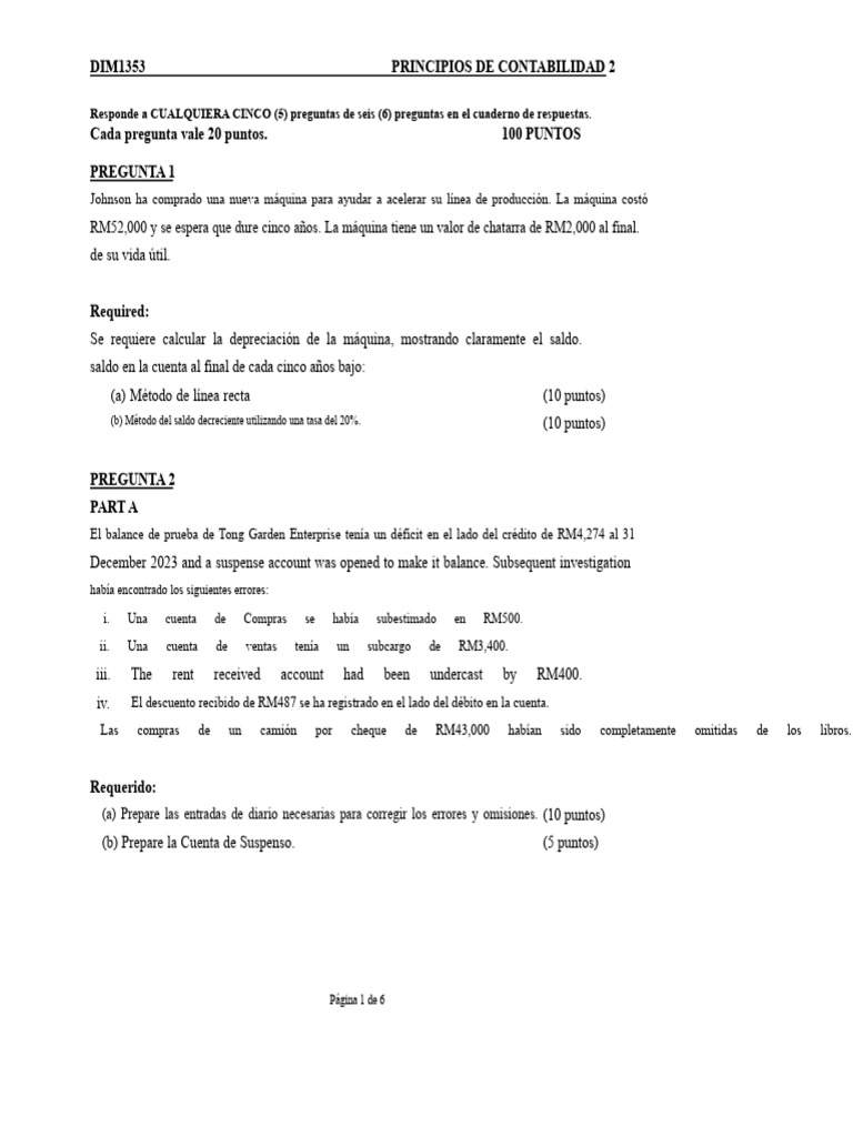 Ejercicios de Contabilidad 2: Depreciación y Cuentas | PDF ...