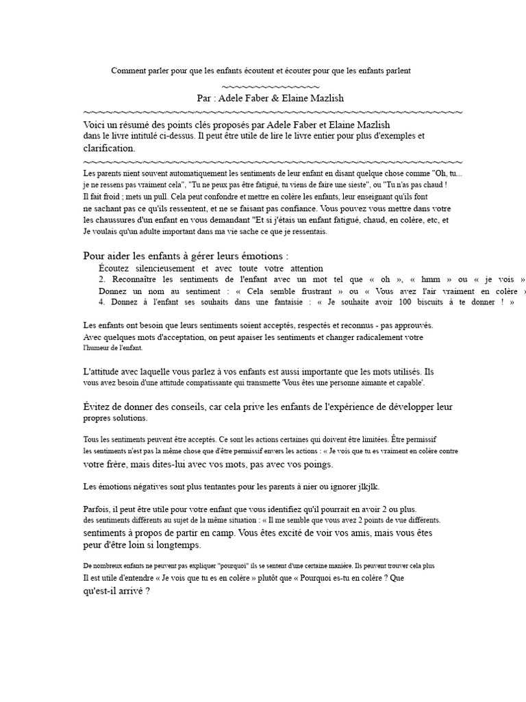 Comment Parler Pour Que Les Enfants Écoutent PDF Émotions Colère — free download