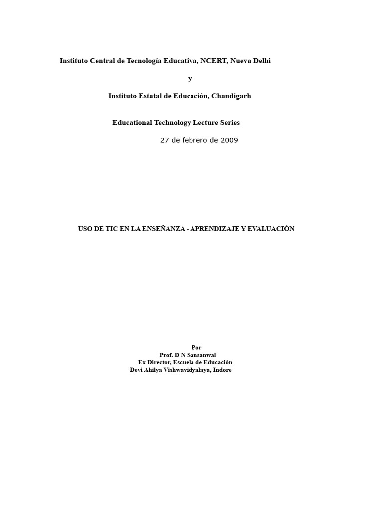 Uso de Las TIC en La Enseñanza, El Aprendizaje y La Evaluación | PDF ...