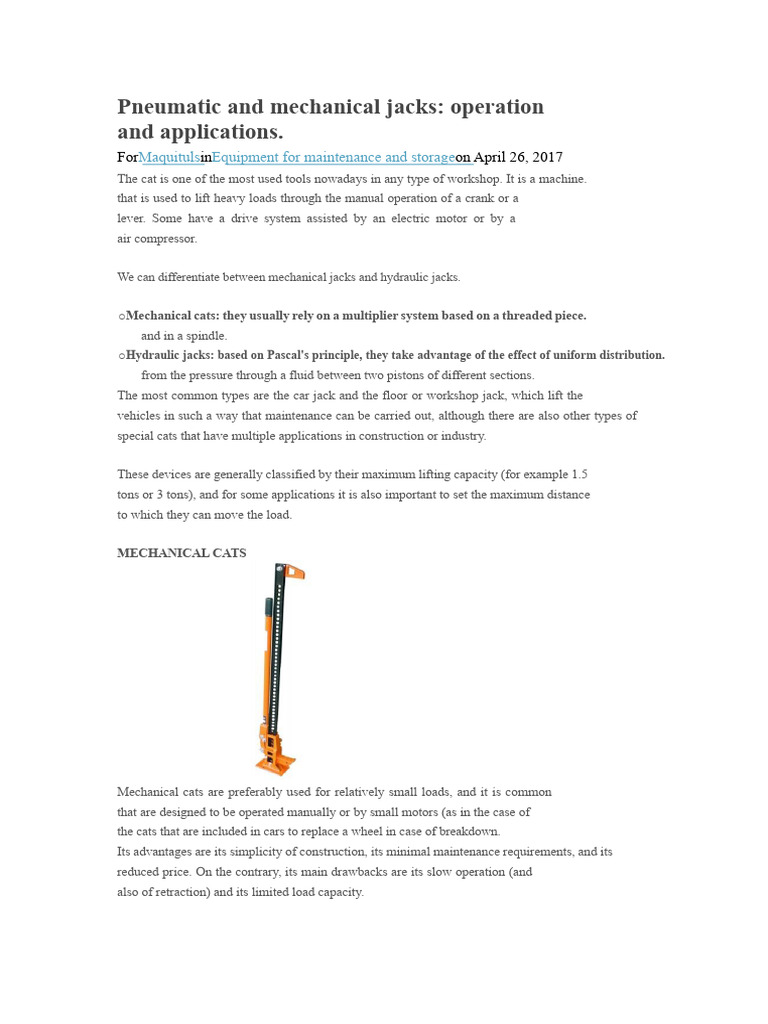Mechanical and Hydraulic Jack Overview | PDF | Valve | Pump