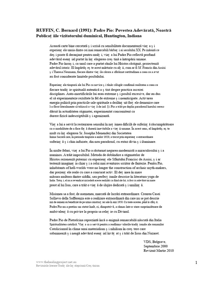 RUFFIN Bernard. Padre Pio. Povestea Adevărată | PDF