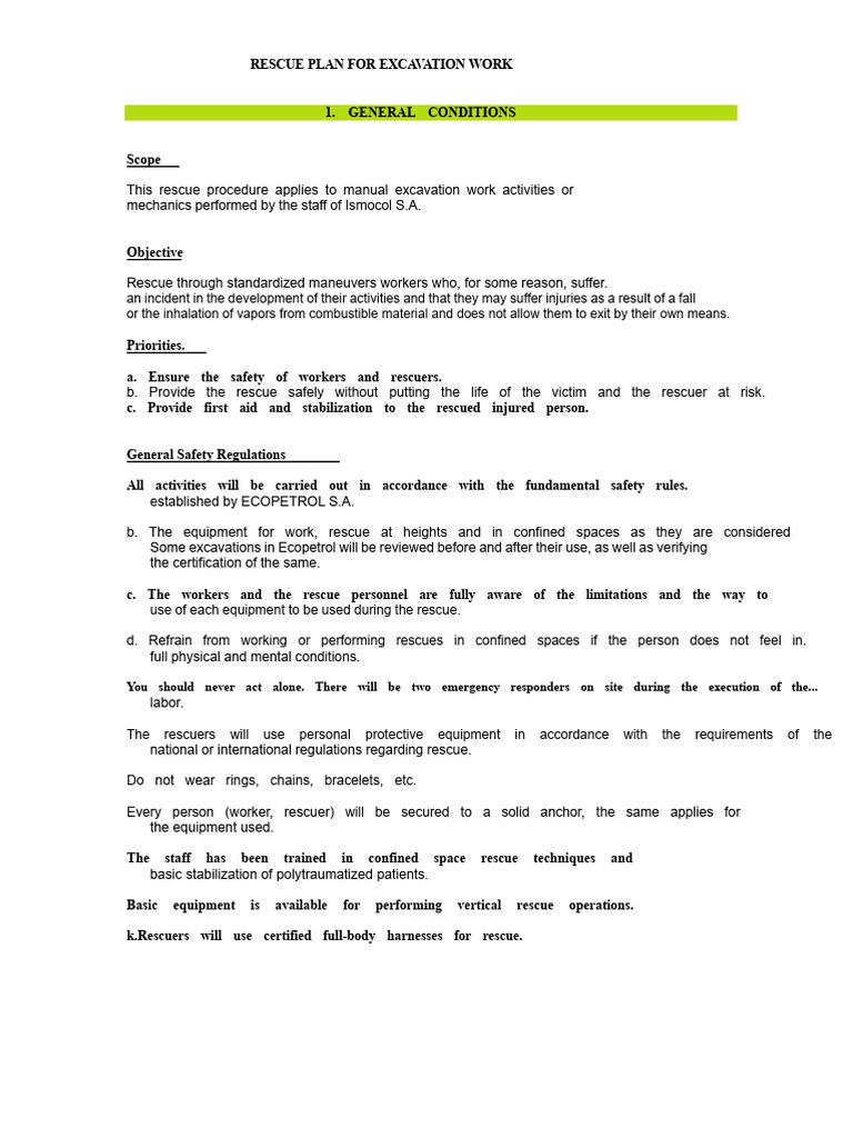 Excavation Rescue Plan Guidelines | PDF | Rescue | Safety