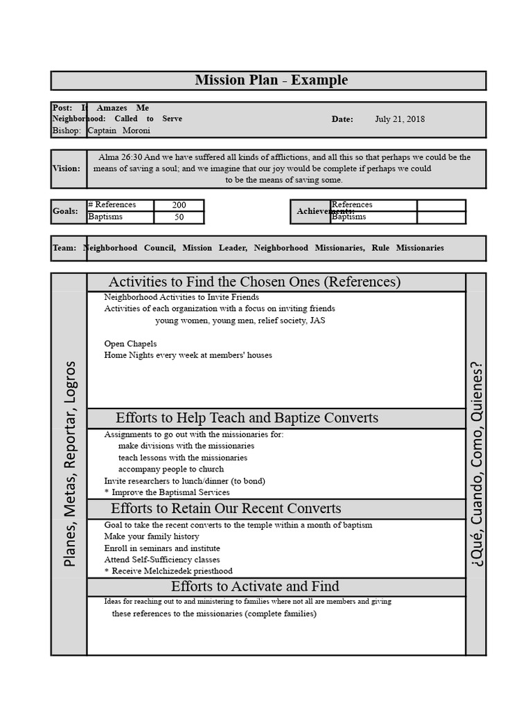 Mission Plan - Example-1 | PDF | Baptism | Christian New Religious ...