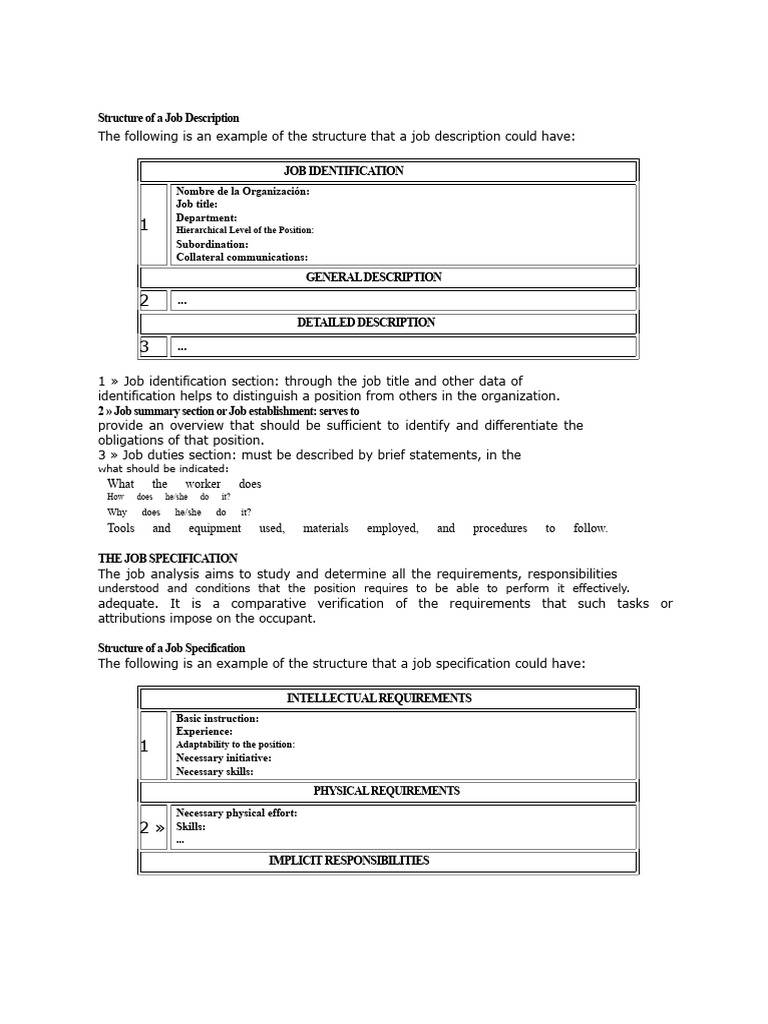 Job Description and Specification Structure | PDF | Specification ...