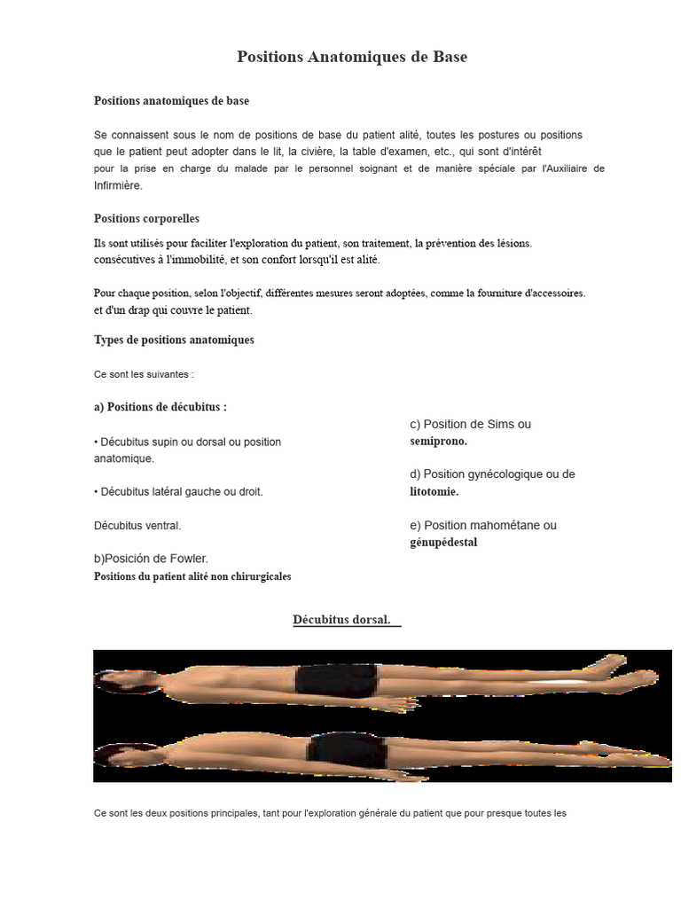 Positions Anatomiques de Base en Soins | PDF | Genou | Gynécologie