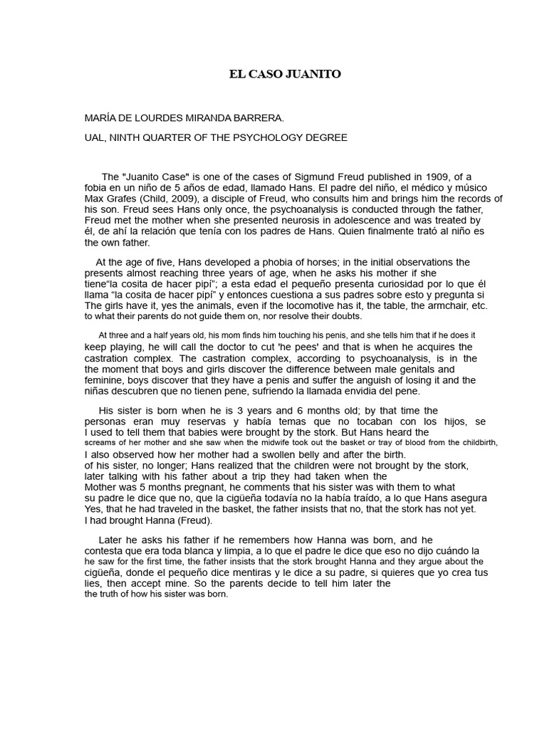 The Juanito Case Essay | PDF | Neurosis | Sigmund Freud
