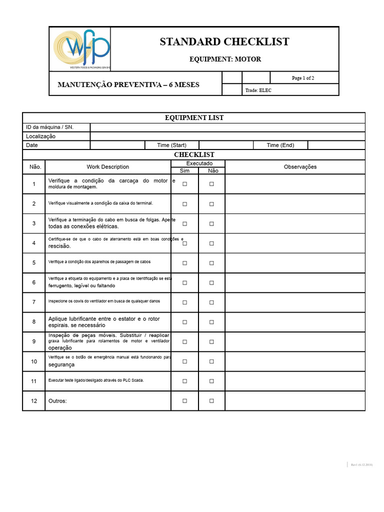 Checklist de Manutenção de Motores | PDF