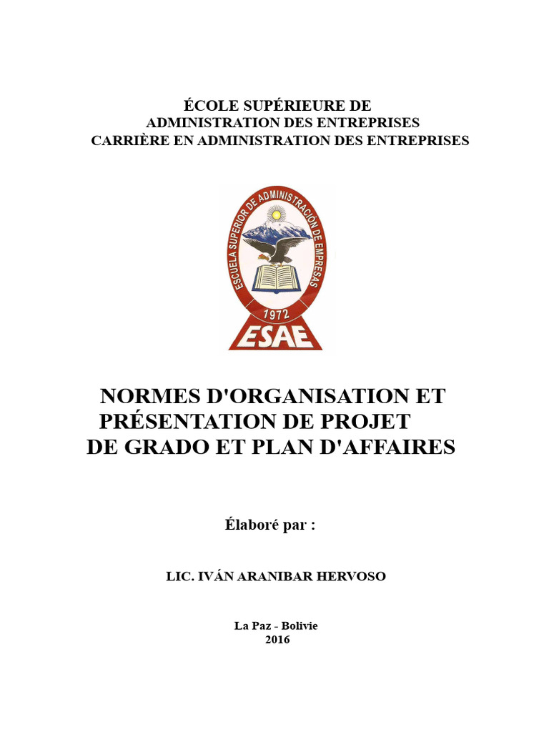 Normes de Présentation de Projet ESAE | PDF | Guillemet | Plan d'affaires