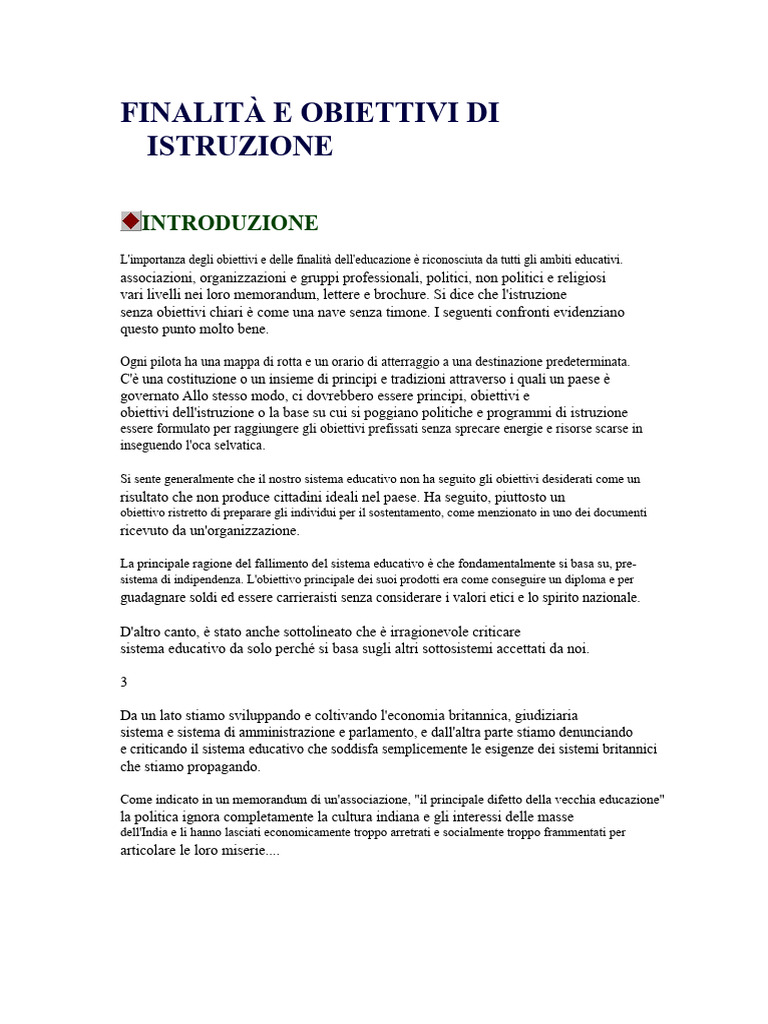 Obiettivi e Finalità Dell'istruzione | PDF