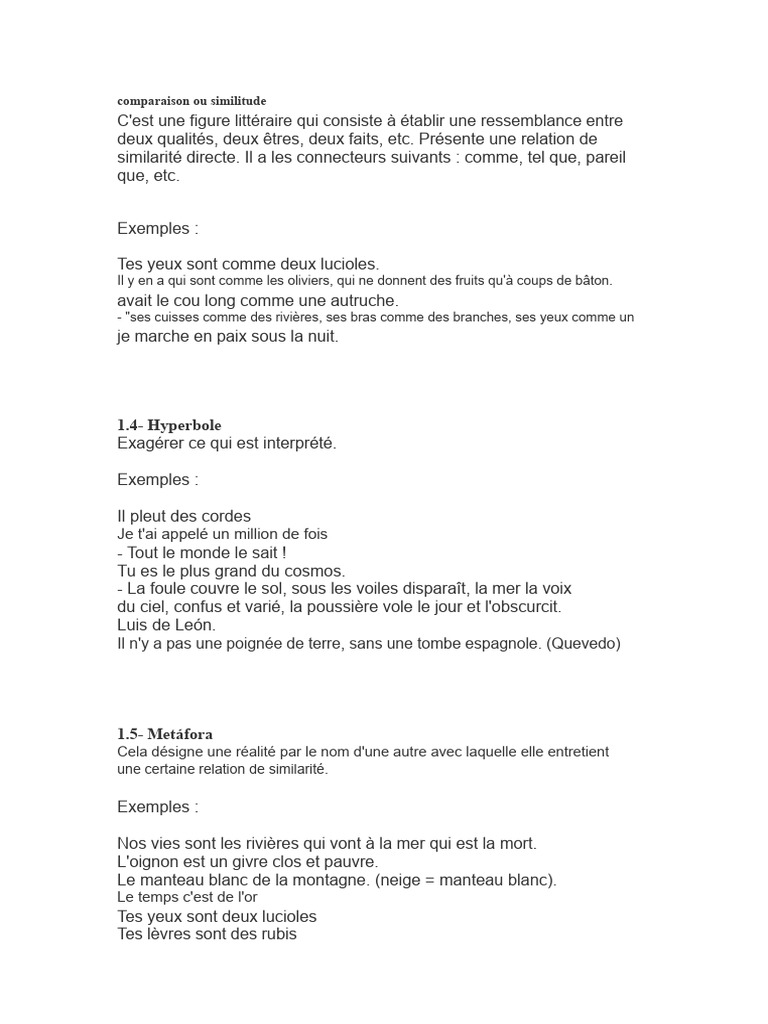 Figures de style : comparaison et métaphore | PDF