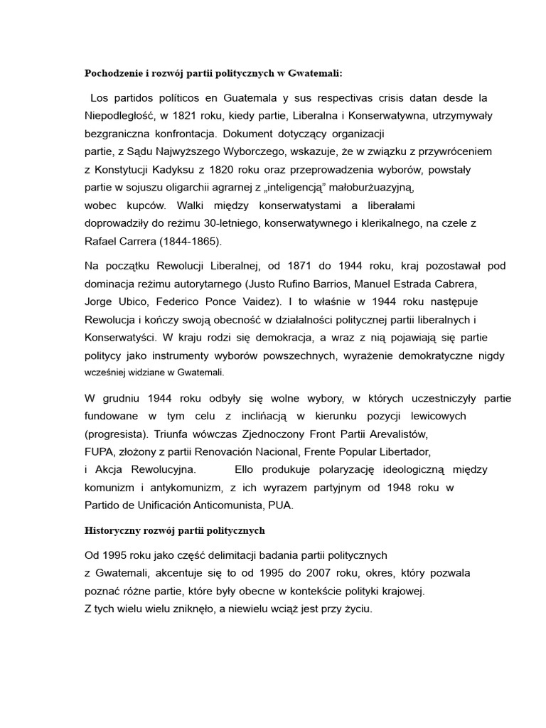 Pochodzenie I Rozwój Partii Politycznych W Gwatemali | PDF