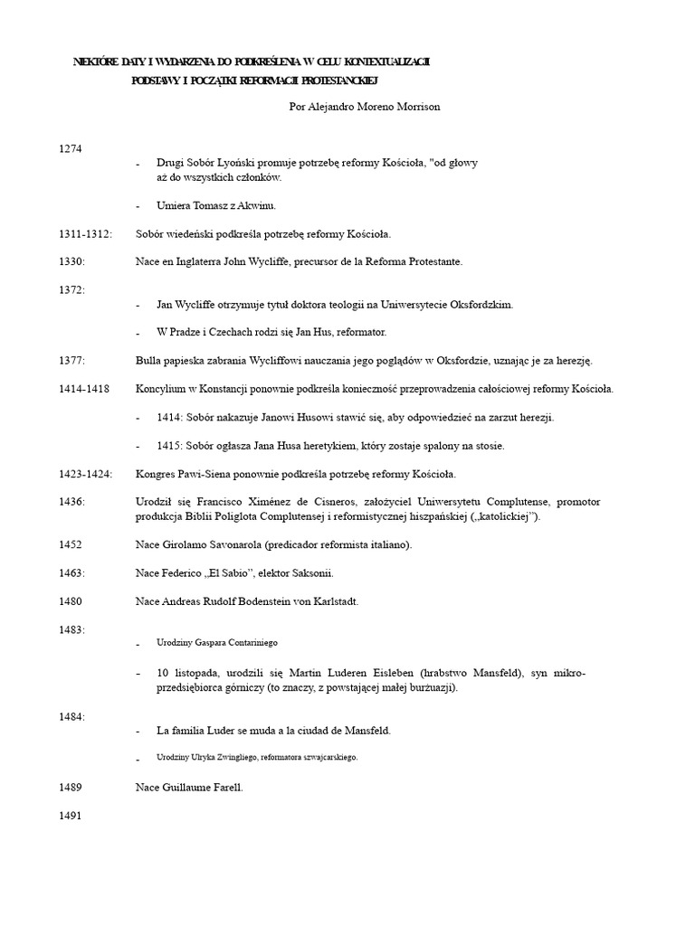 Ważne Daty Reformacji Protestanckiej | PDF