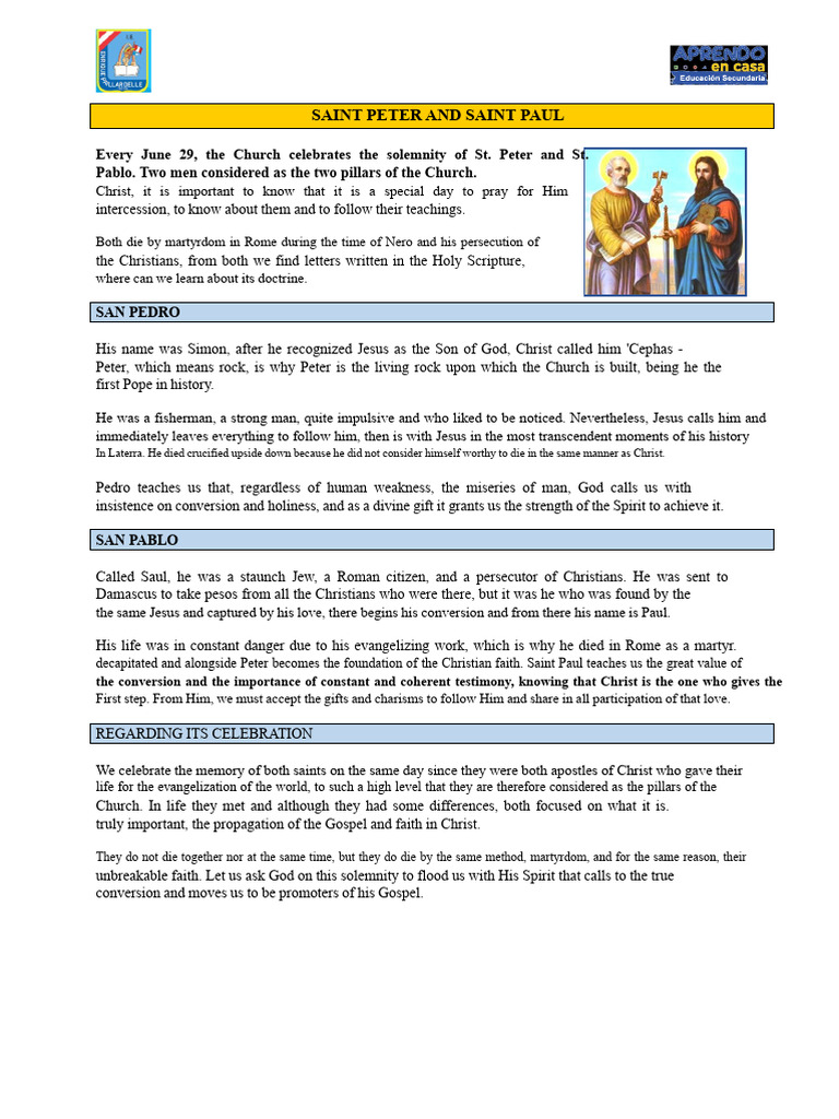 Solemnity of Saints Peter and Paul | PDF | Saint Peter | Paul The Apostle