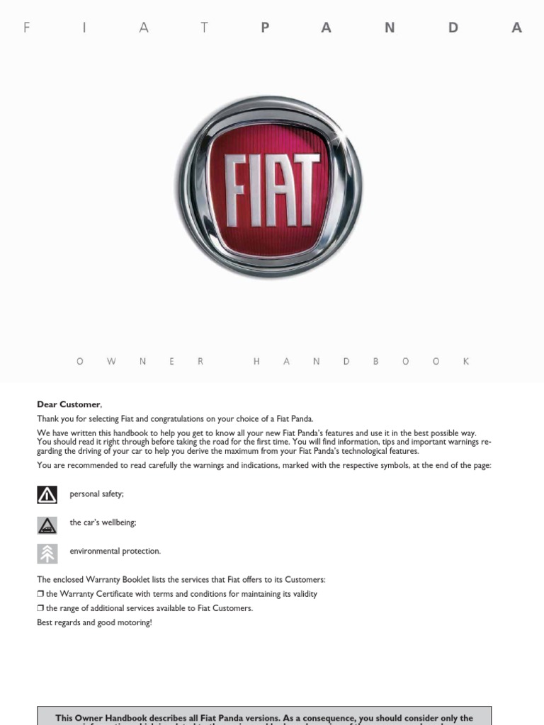 Fiat Panda Owner's Handbook Overview | PDF | Headlamp | Car