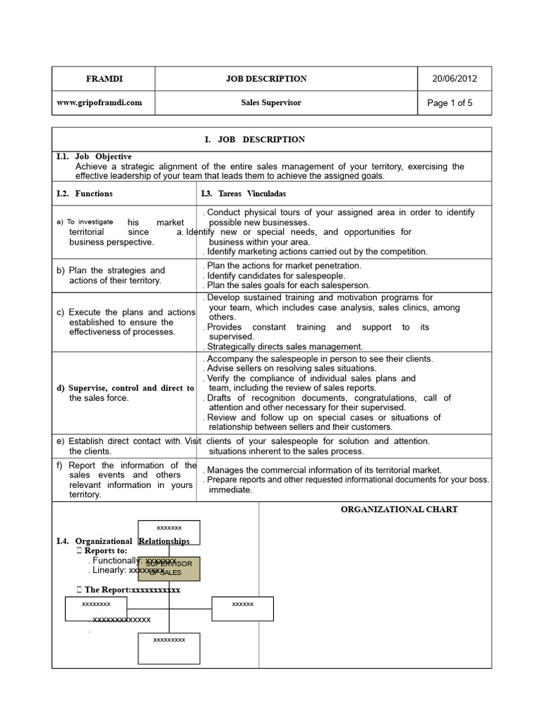 Job Description Example For Supervisor | PDF | Sales | Leadership