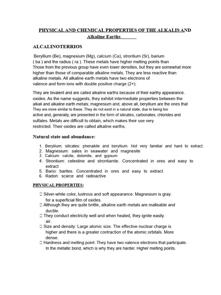 Properties of Alkaline Metals and Earths | PDF | Hydroxide | Lithium