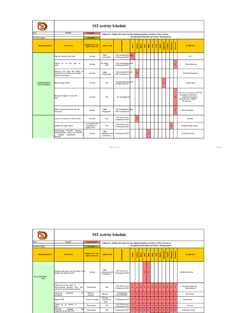 Work Plan Sg-sst | PDF | Occupational Safety And Health | Firefighter