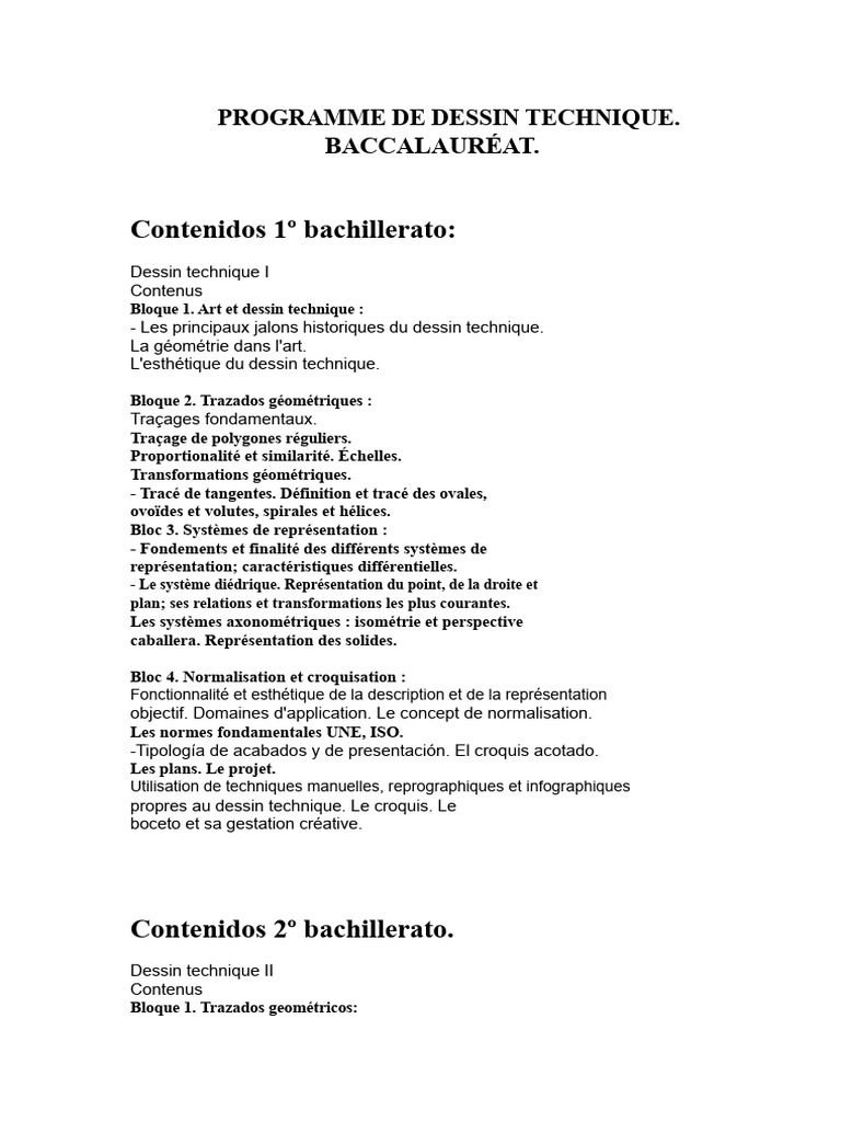 Programme de Dessin Technique Baccalauréat | PDF | Dessin technique ...