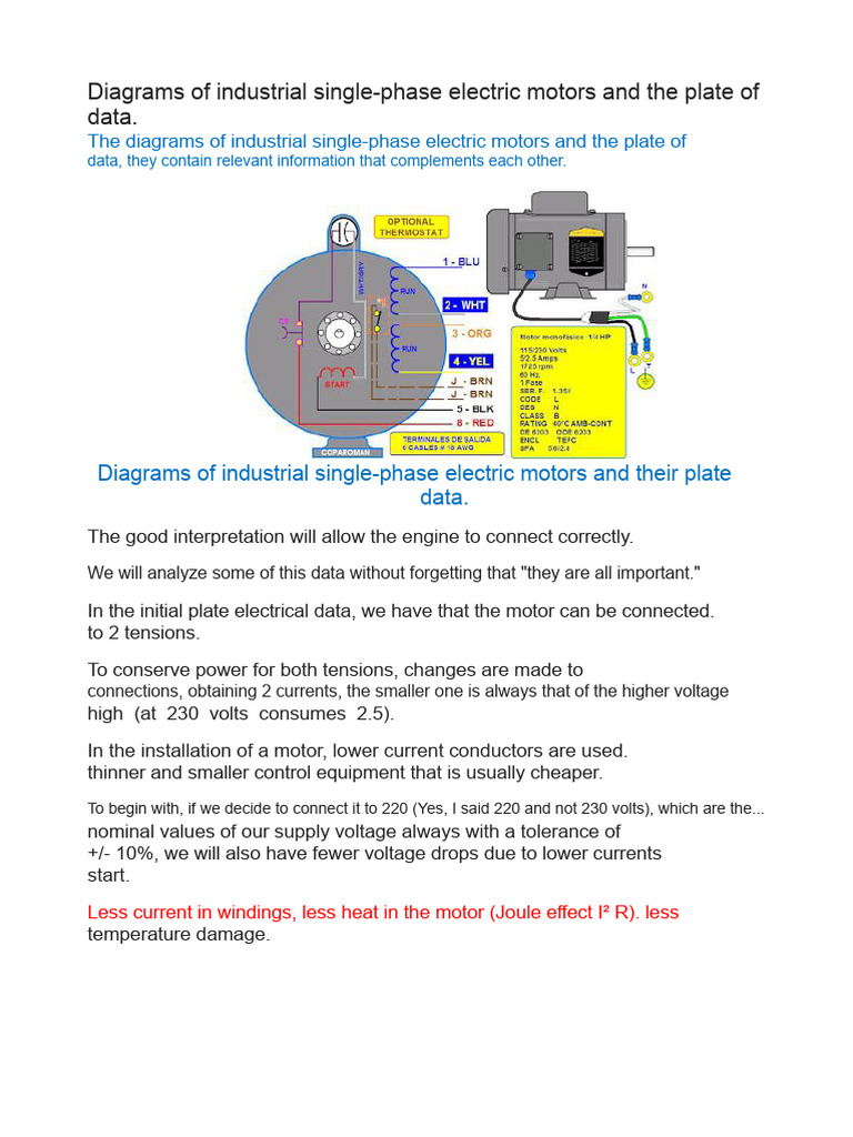 Single-Phase Electric Motor Diagrams | PDF | Electric Motor ...