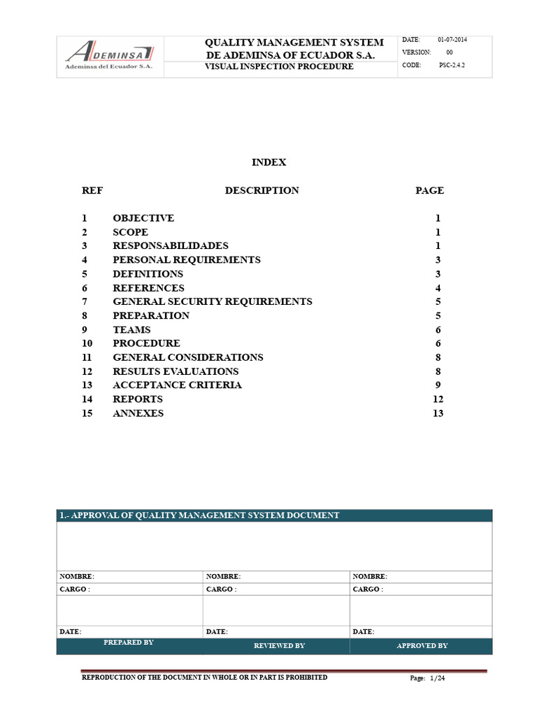 Visual Inspection Procedure | PDF | Nondestructive Testing | Pipe ...