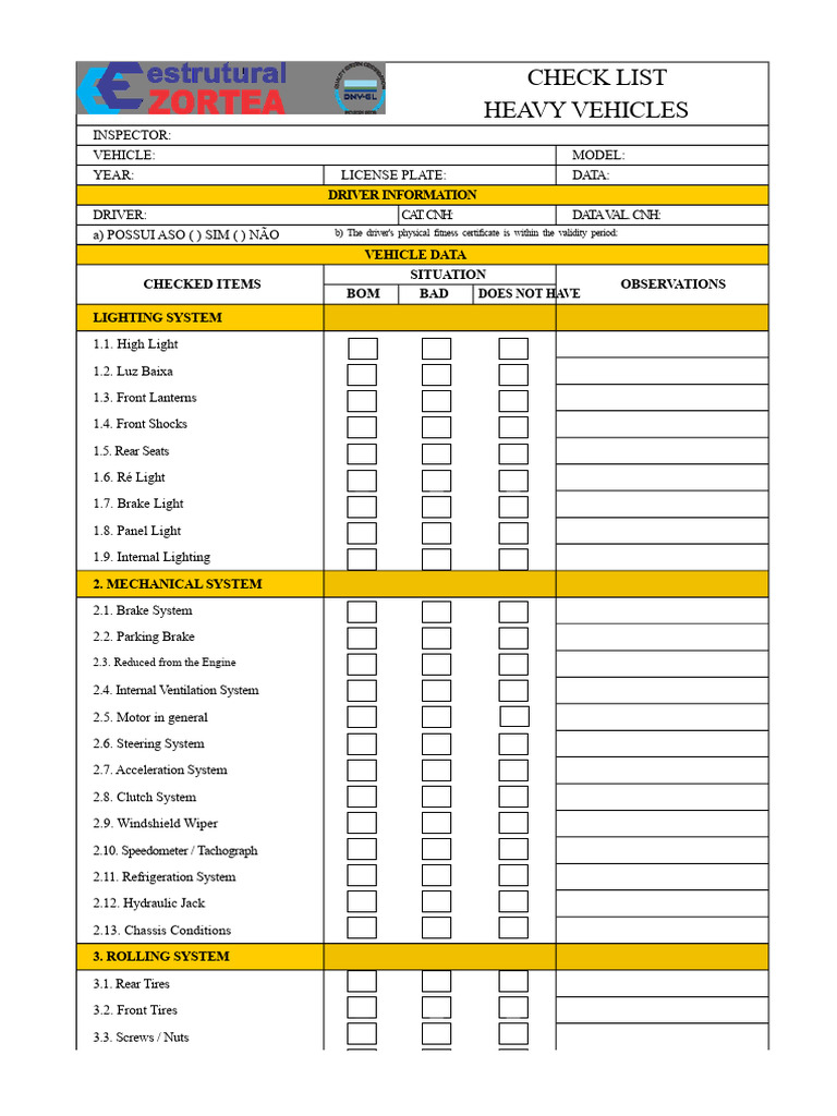 Heavy Vehicle Inspection Checklist | PDF | Vehicles | Steering