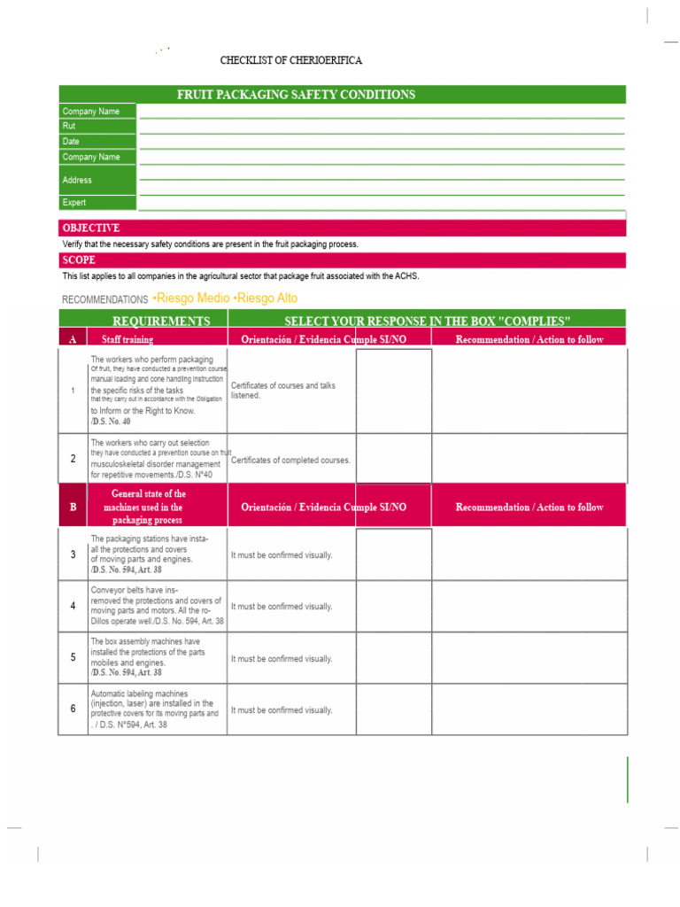 Fruit Packaging Safety Checklist | PDF | Forklift | Liquefied Petroleum Gas