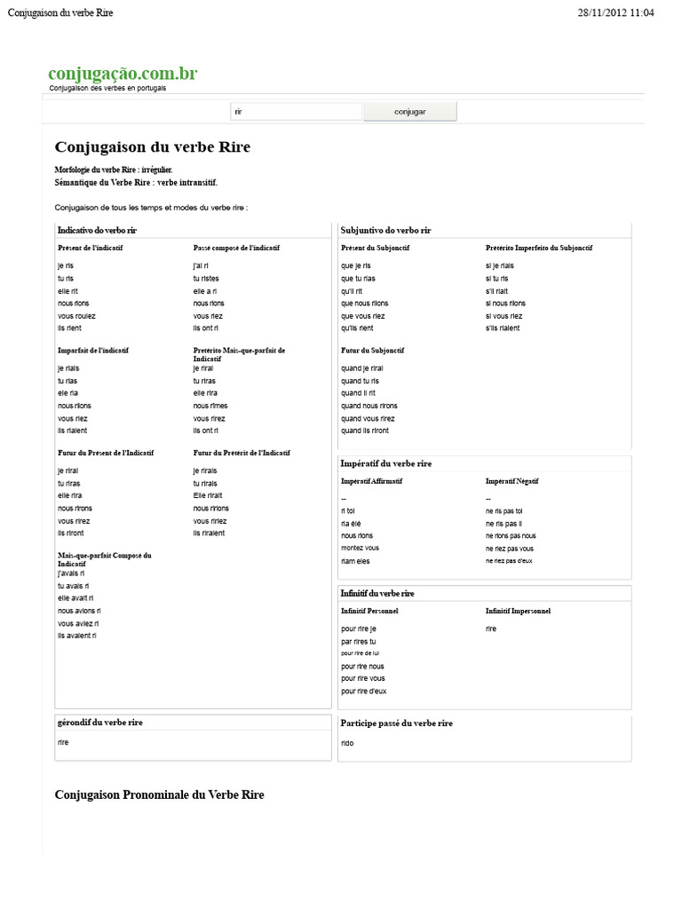 Conjugaison du verbe Rire en Portugais | PDF | Verbe | Conjugaison