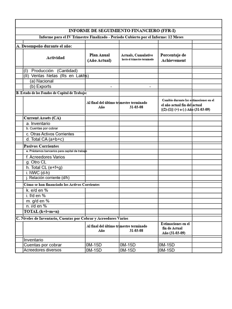 3 - Sbi FFR I & II Formato | PDF | Capital de trabajo | Balance ...