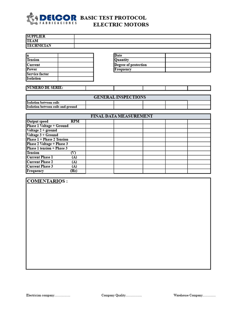 Format For Electric Motor Tests | PDF