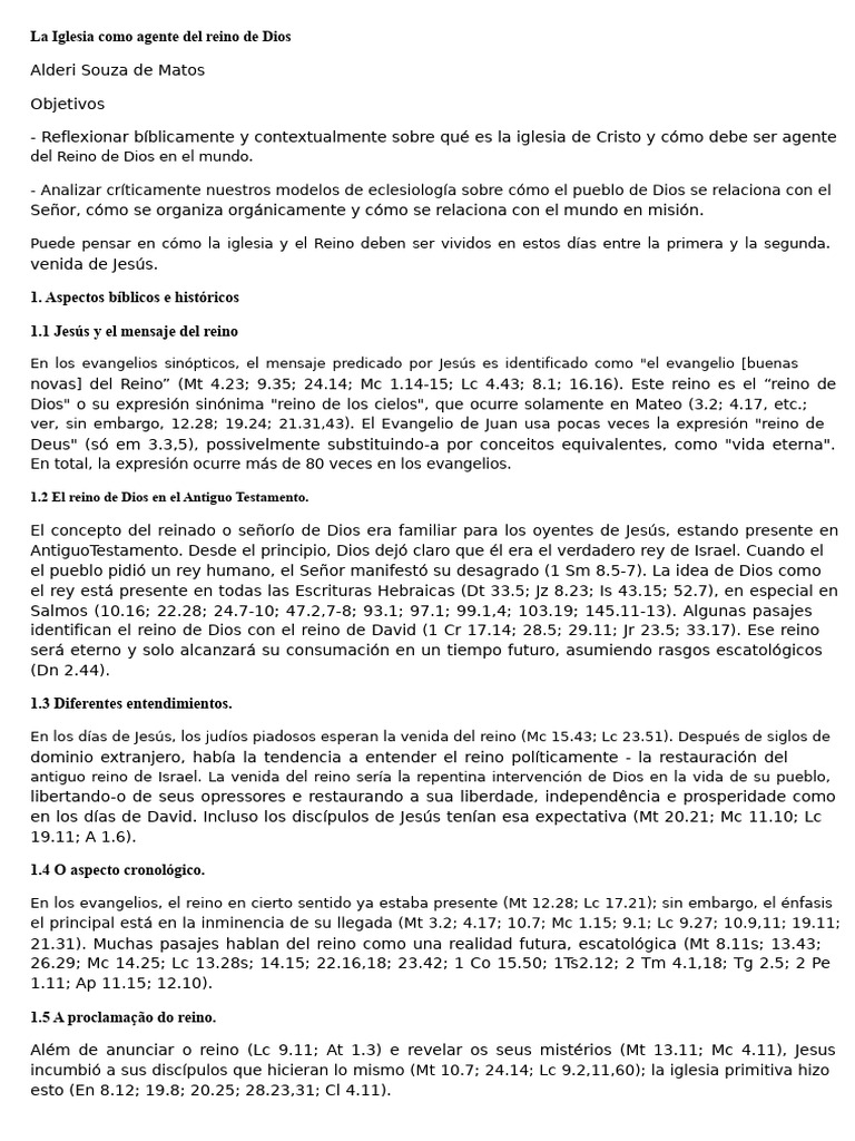 La Iglesia Como Agente Del Reino de Dios | PDF | Reinado y reino de ...