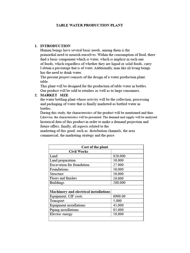 Table Water Production Plant Design | PDF | Water Purification | Water
