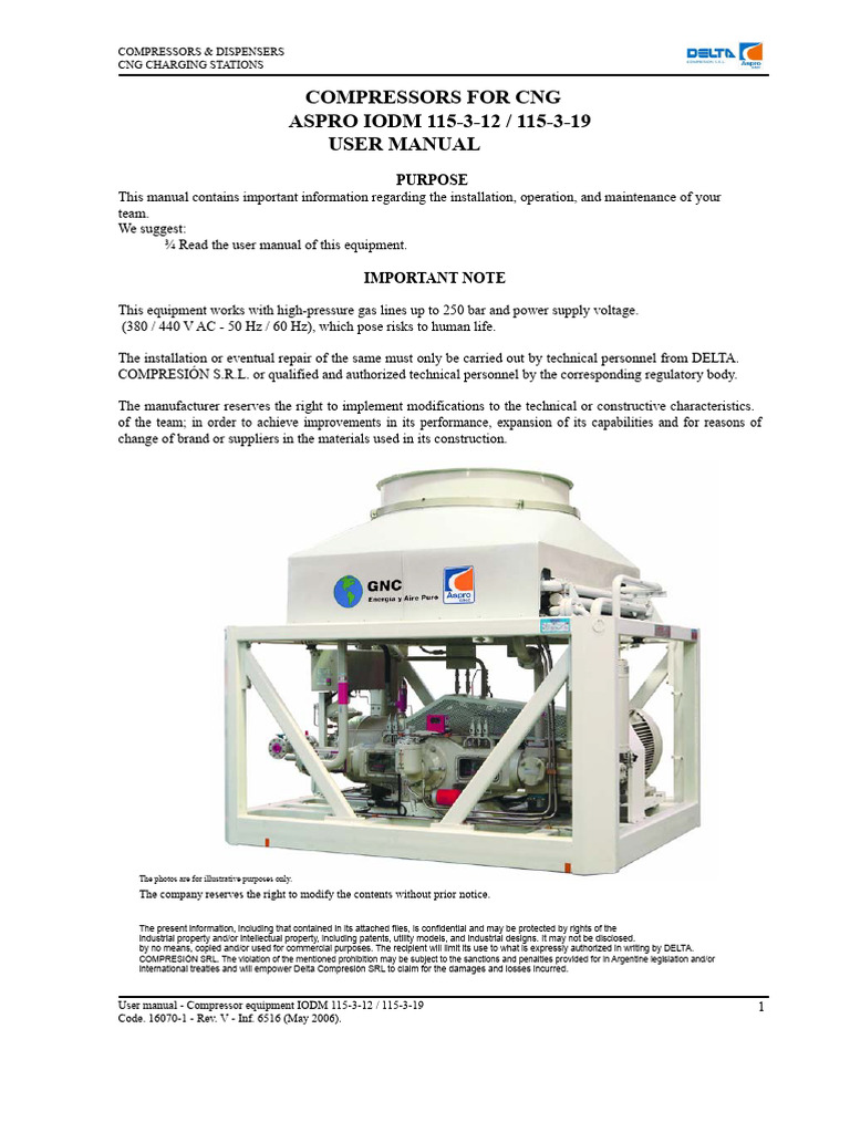 CNG Compressor User Manual IODM 115-3 | PDF | Valve | Pressure Measurement