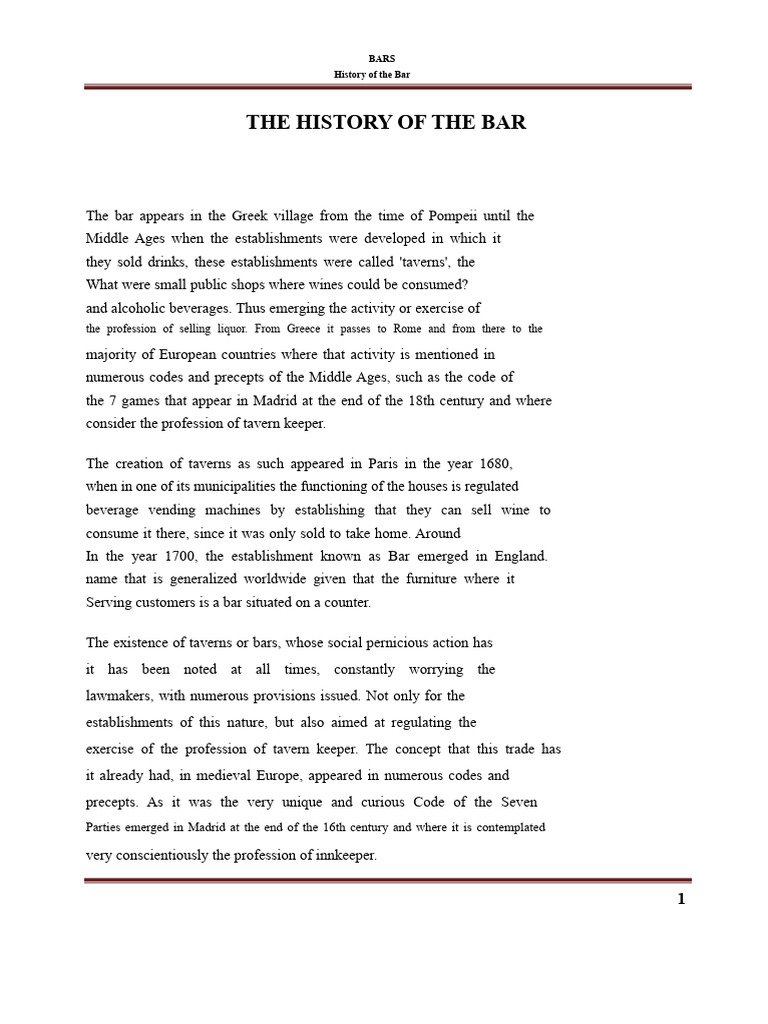 The History of the Bar | PDF | Drink | Bar (Establishment)