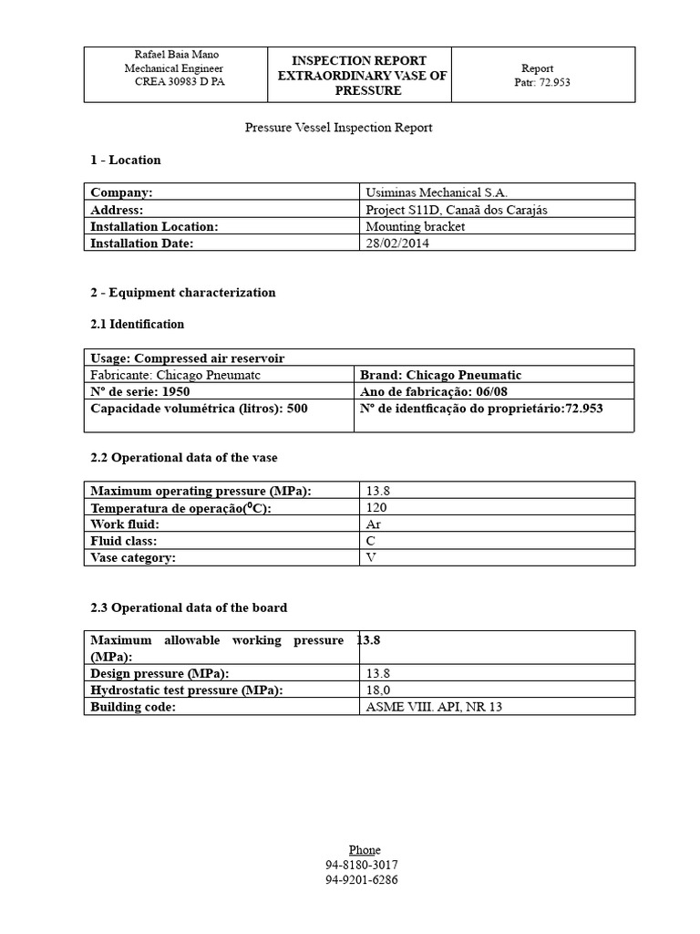 Inspection Report of Pressure Vessel 72.953 Ok | PDF | Calibration ...