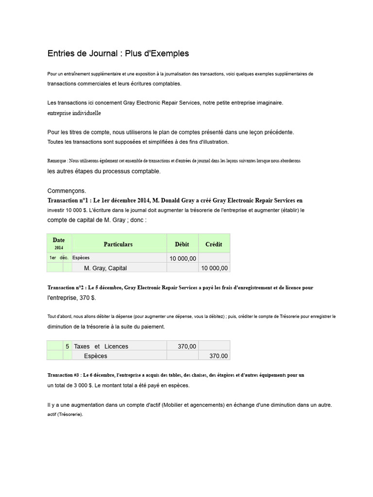 Exemples d'Entrées de Journal Comptable | PDF | Comptabilité | Business