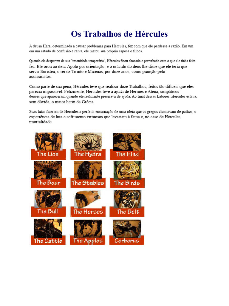 12 Trabalhos de Hércules | PDF | Hera | Mitologia grega