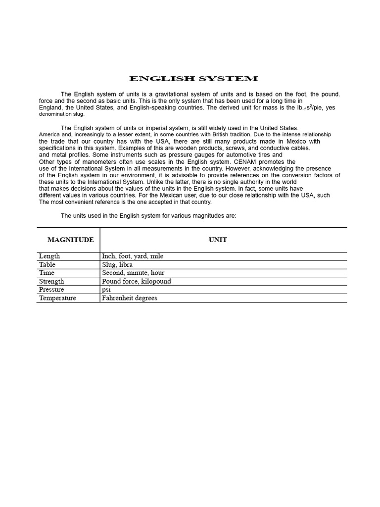 English and International Measurement Systems | PDF | International ...