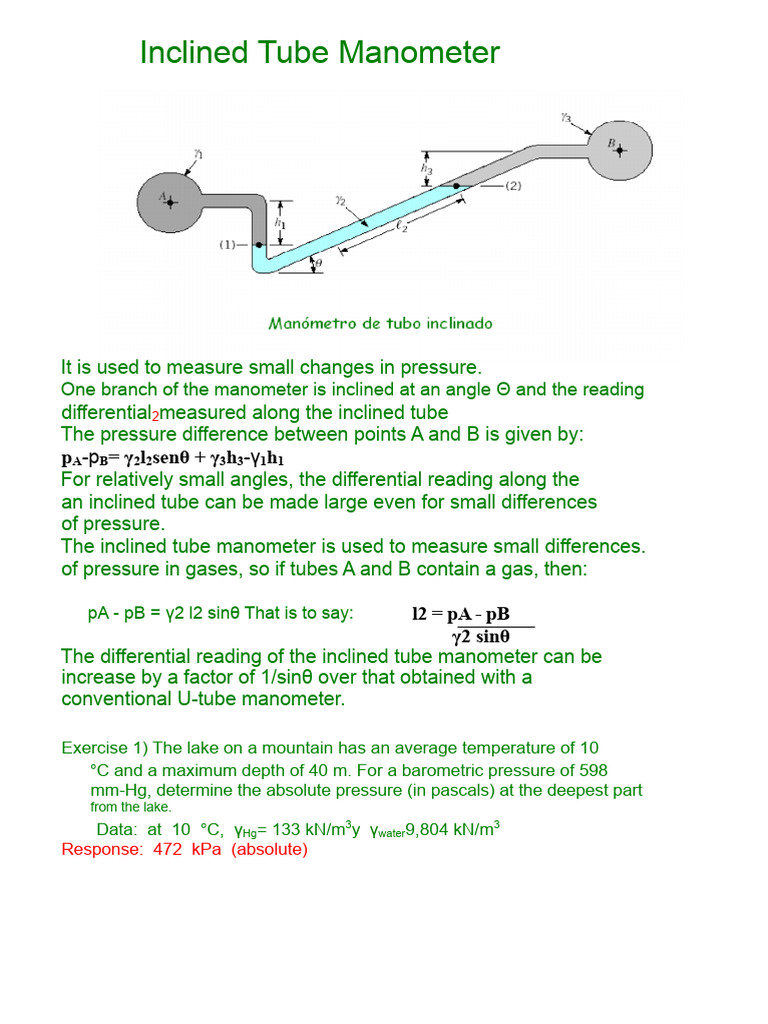 Exercises of Manometer | PDF | Pressure Measurement | Pressure