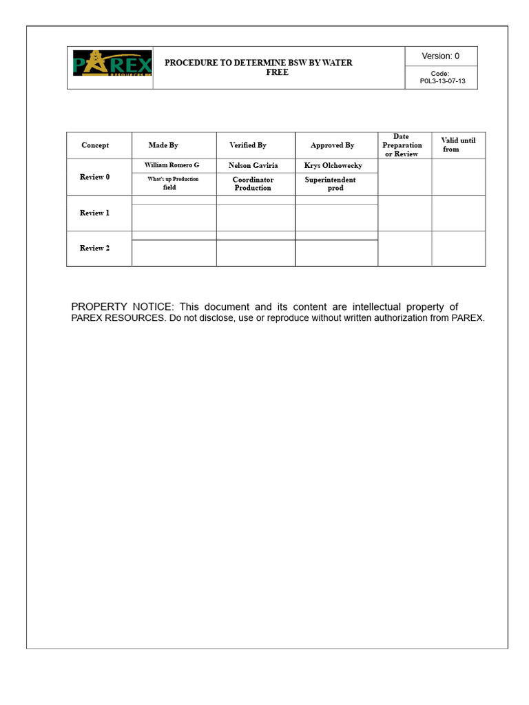 Procedure To Determine BSW by Free Water | PDF | Water
