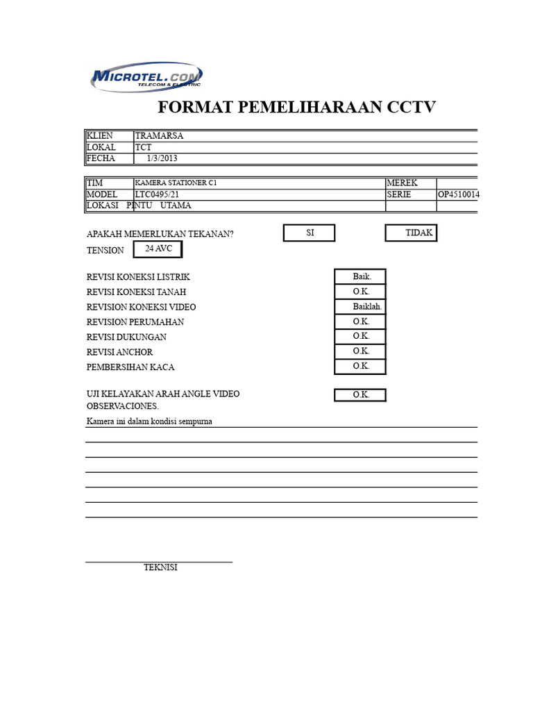 Format Pemeliharaan CCTV Terperinci | PDF