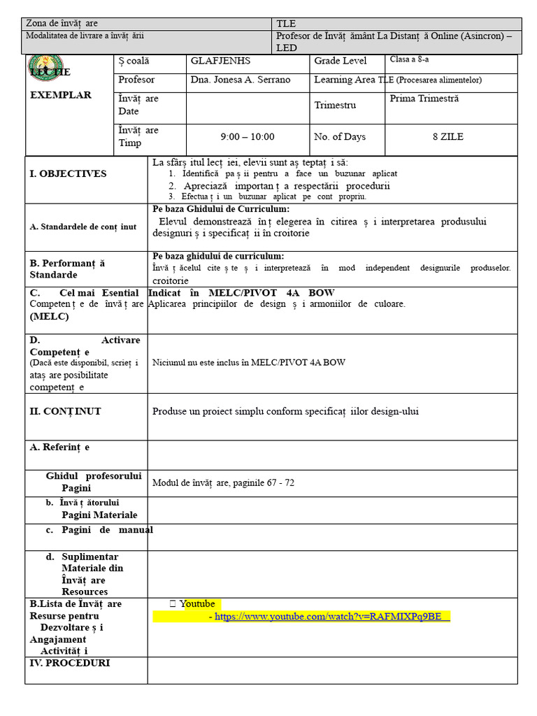 Exemplu de Lecție | PDF