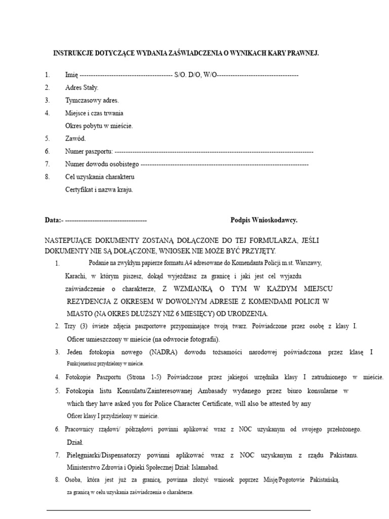 Formularz Wniosku O Za wiadczenie O Niekaralno ci PDF