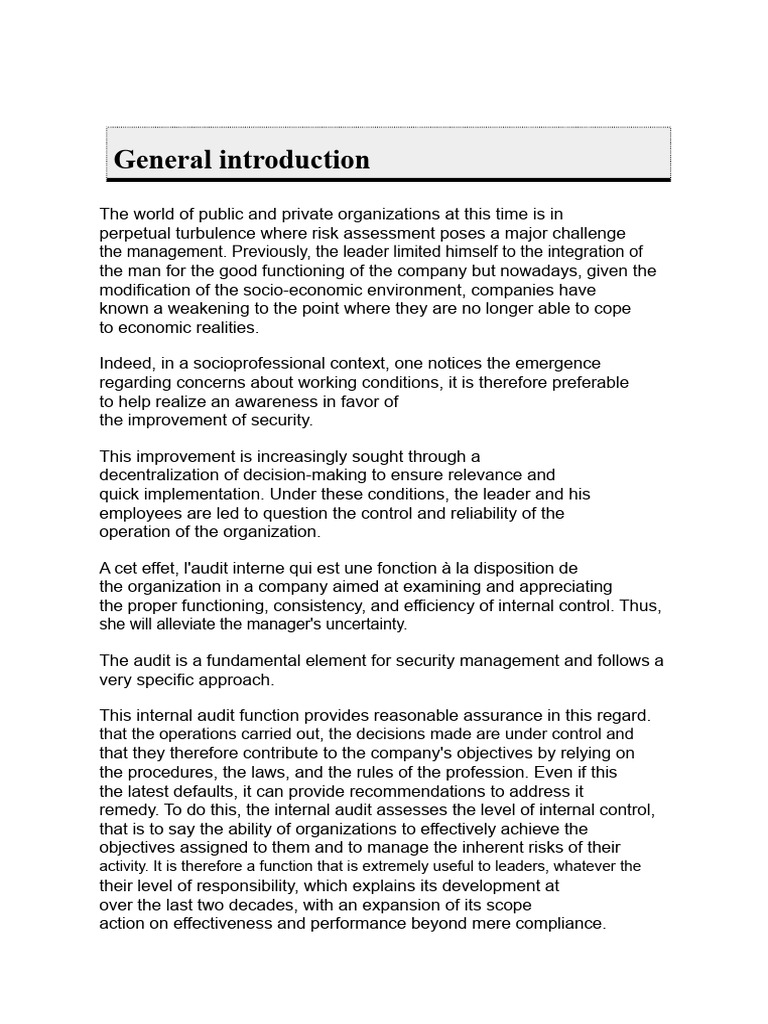 General Introduction | PDF | Internal Audit | Internal Control